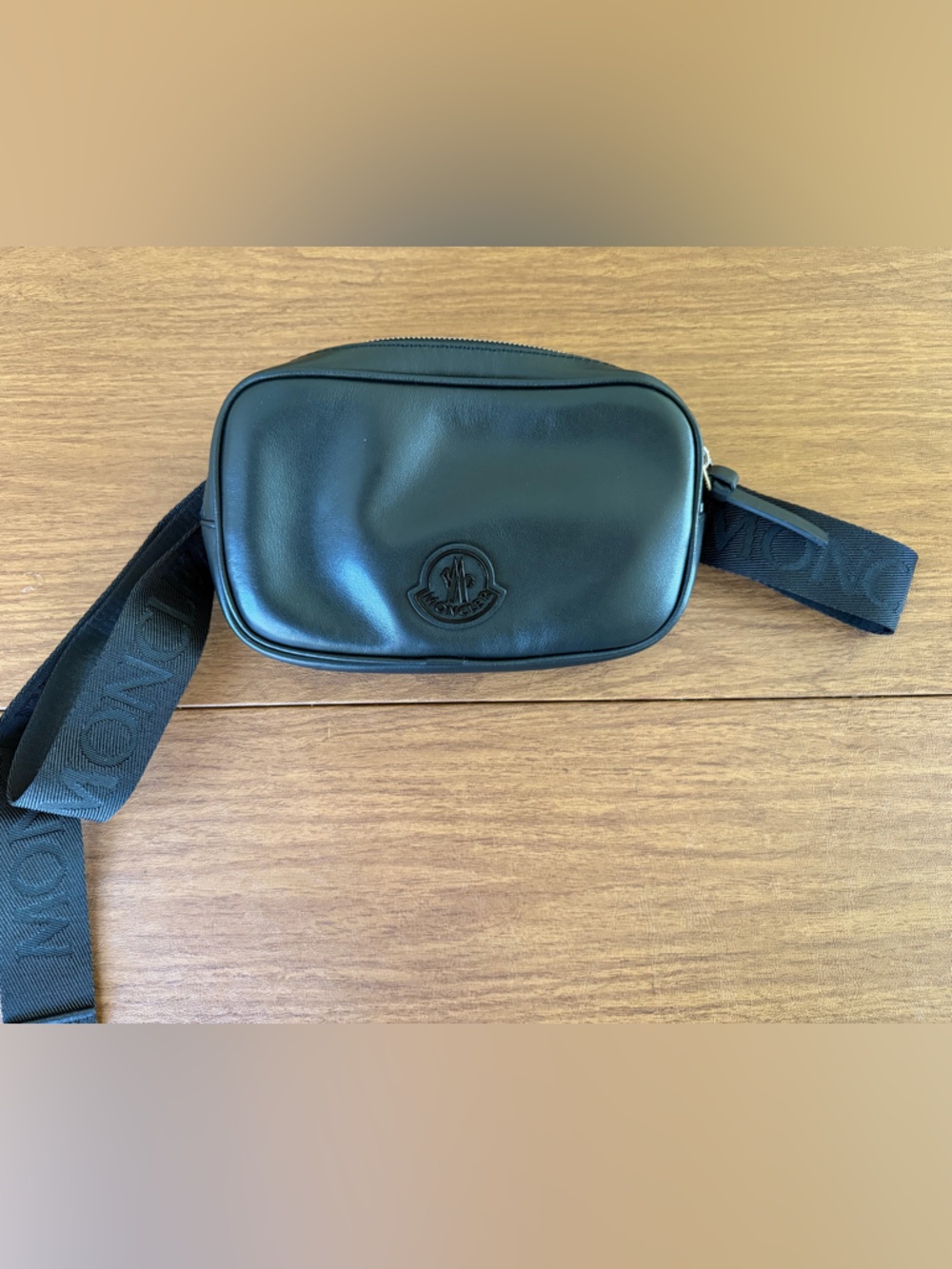 Moncler Black Leather Belt Bag with Logo Strap